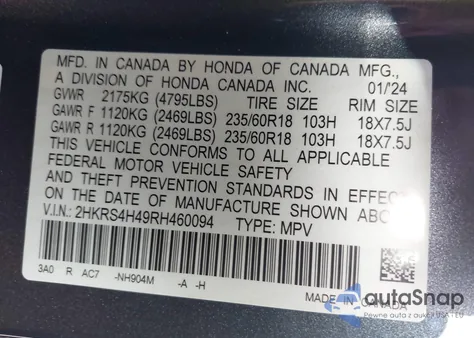 2024 Honda Cr-V Ex Awd из США, поврежденный, VIN 2HKRS4H49RH460094